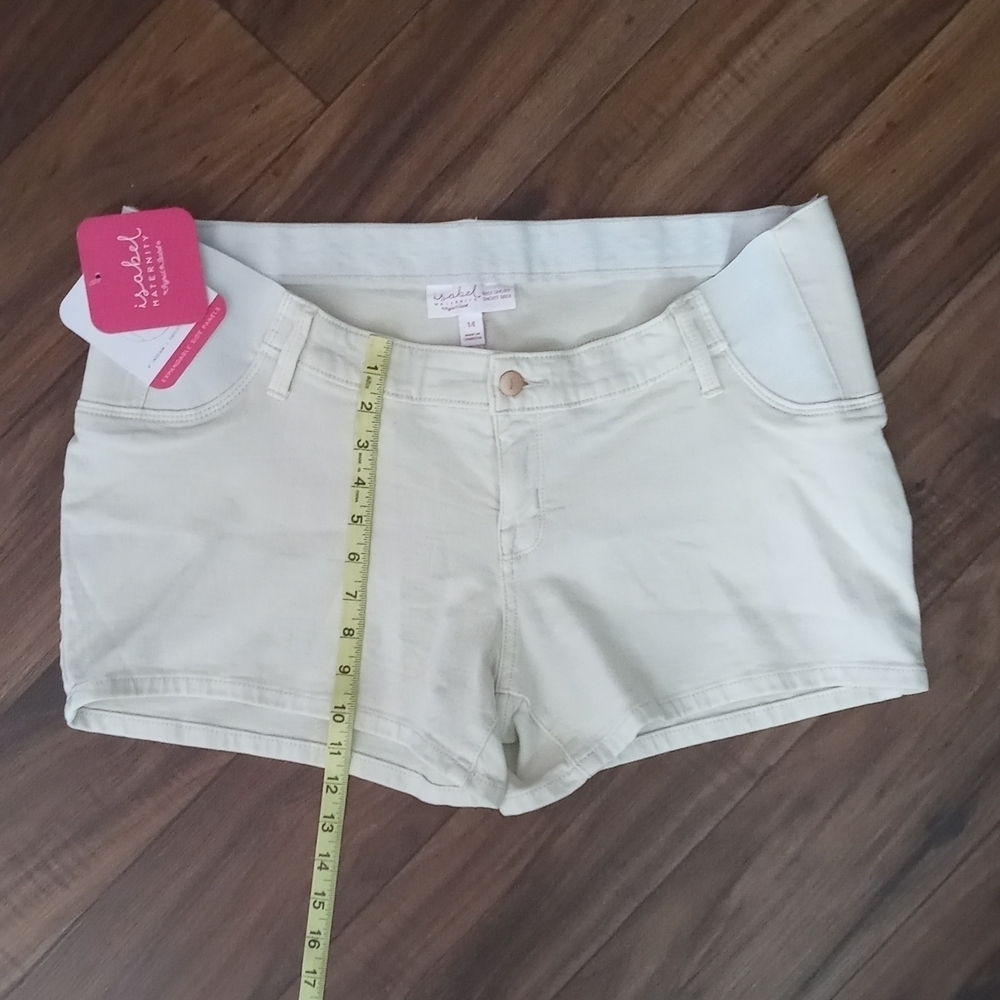 Isabelle Maternity Midi Jean Shorts w/ Expandable Side Panels Size 14 - Picture 3 of 9